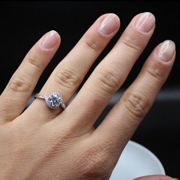 Moissanite Twist Band Engagement Ring Crystal Waves Halo Silver 7 NWT - Picture 8 of 10